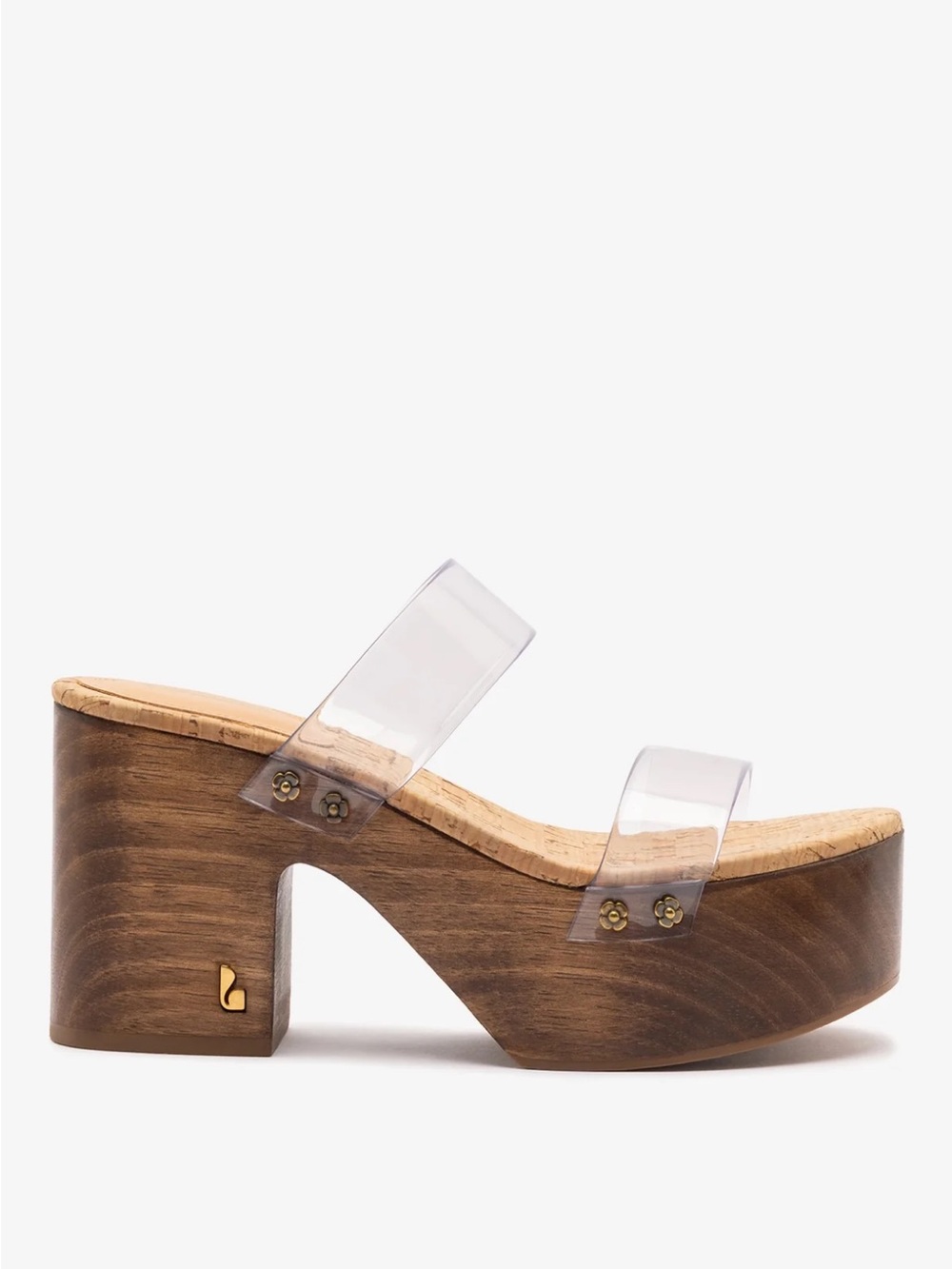 Larroude Miso Clear Platform Sandal In Clear Vinyl and Natural Cork